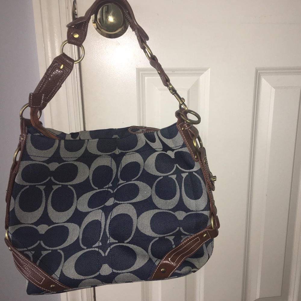 Blue Coach logo tote bag